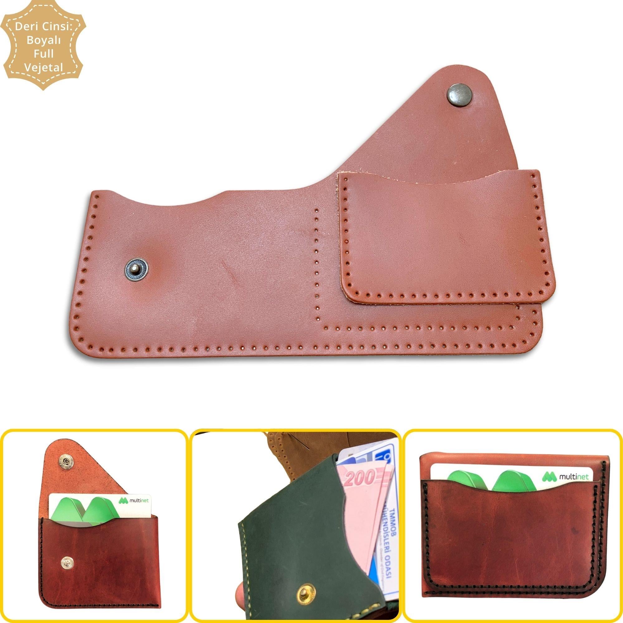 HİTİT  Kapaklı Kartlık & Hakiki Deri Cüzdan Kendin Yap Seti, Diy Parça Deri Hobi Kit