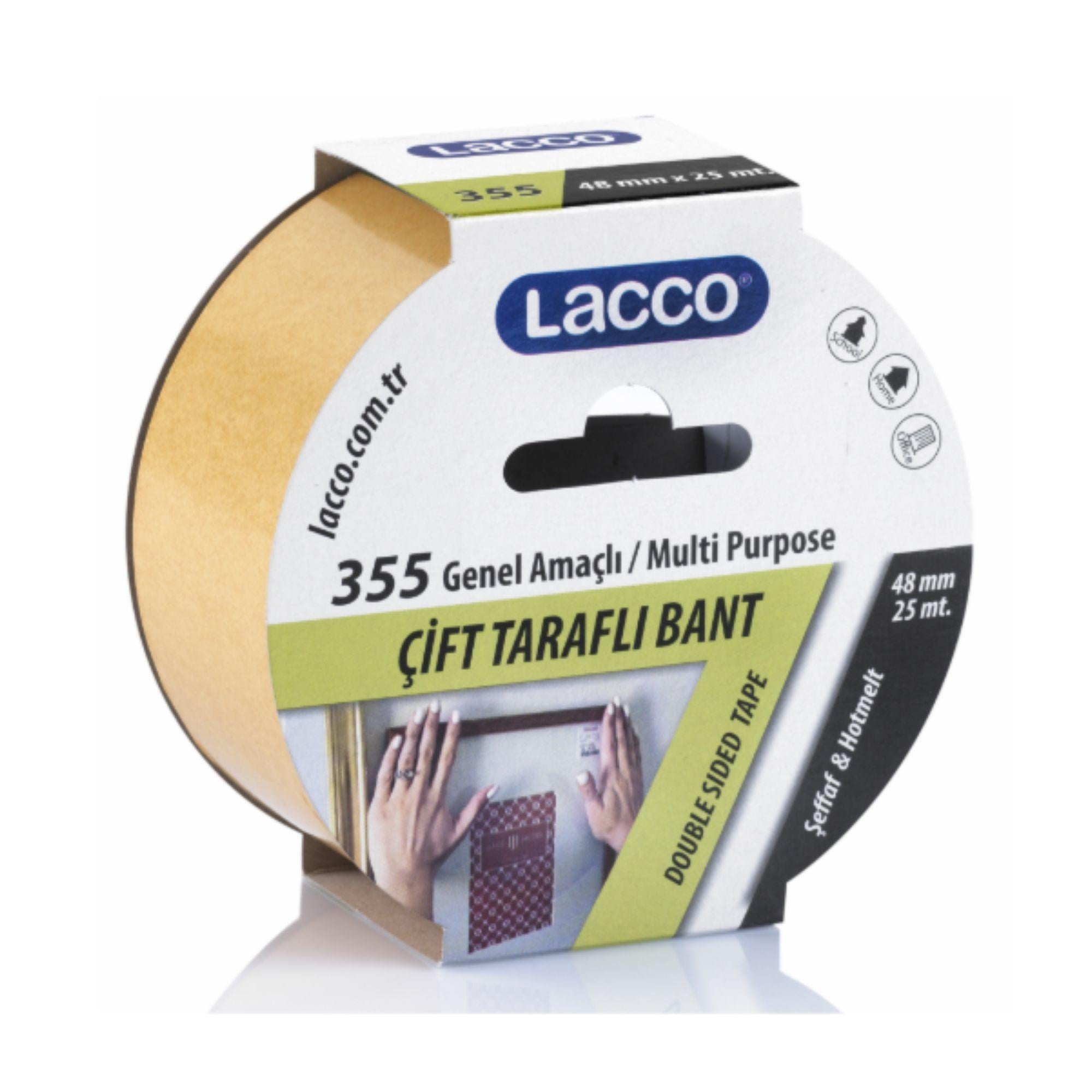 Lacco355 Çift Taraflı Bant, 48 mm-25 Metre, İnce - Şeffaf, Deri Hobi Uğraşı vs için, 1 Adet