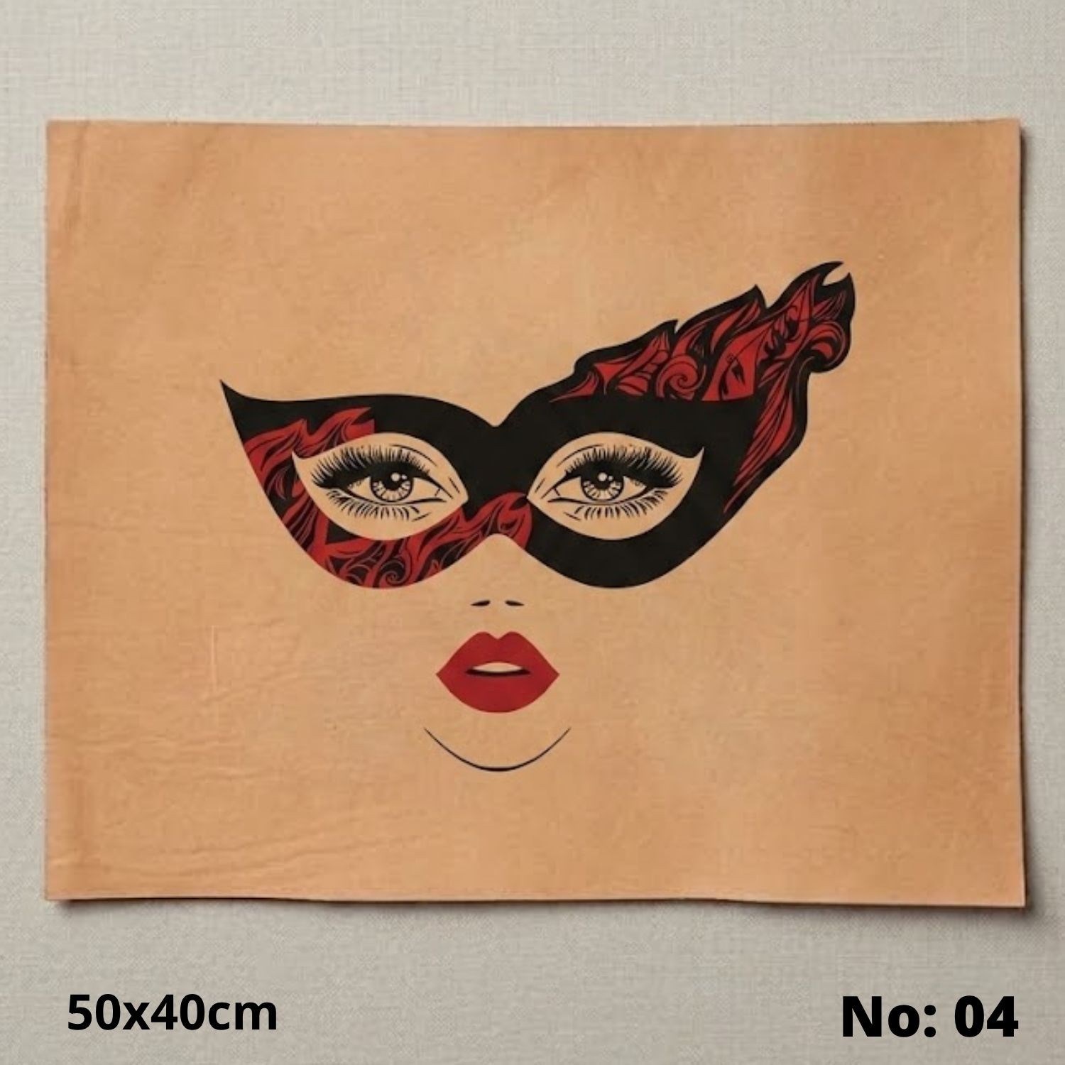 No:04 Özel Desen Baskılı Hakiki Deri Parça (50x40 cm, 1.4-1.6mm) - Hobi ve Craft Derisi