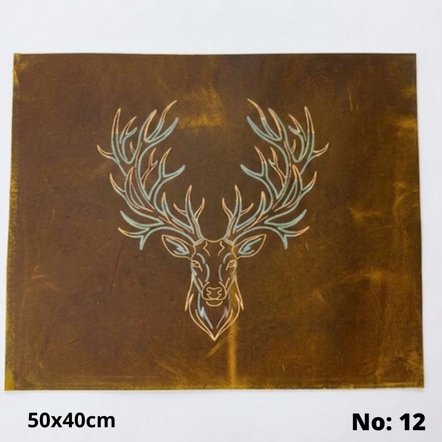 No:12 Özel Desen Baskılı Hakiki Deri Parça (50x40 cm, 1.4-1.6mm) - Hobi ve Craft Derisi
