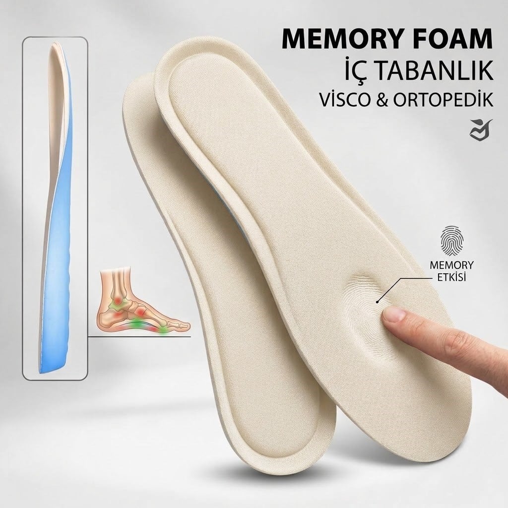 Visco Konfor Ortopedik Ayakkabı Tabanlık, Memory Foam Yumuşak Spor  Ayakkabı Tabanı Insole, Gri