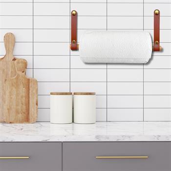 Dekoratif Mutfak Banyo Kağıt Havluluk, Pratik Hakiki Deri & Ahşap Raf Altı Havlu Askısı Peçetelik 