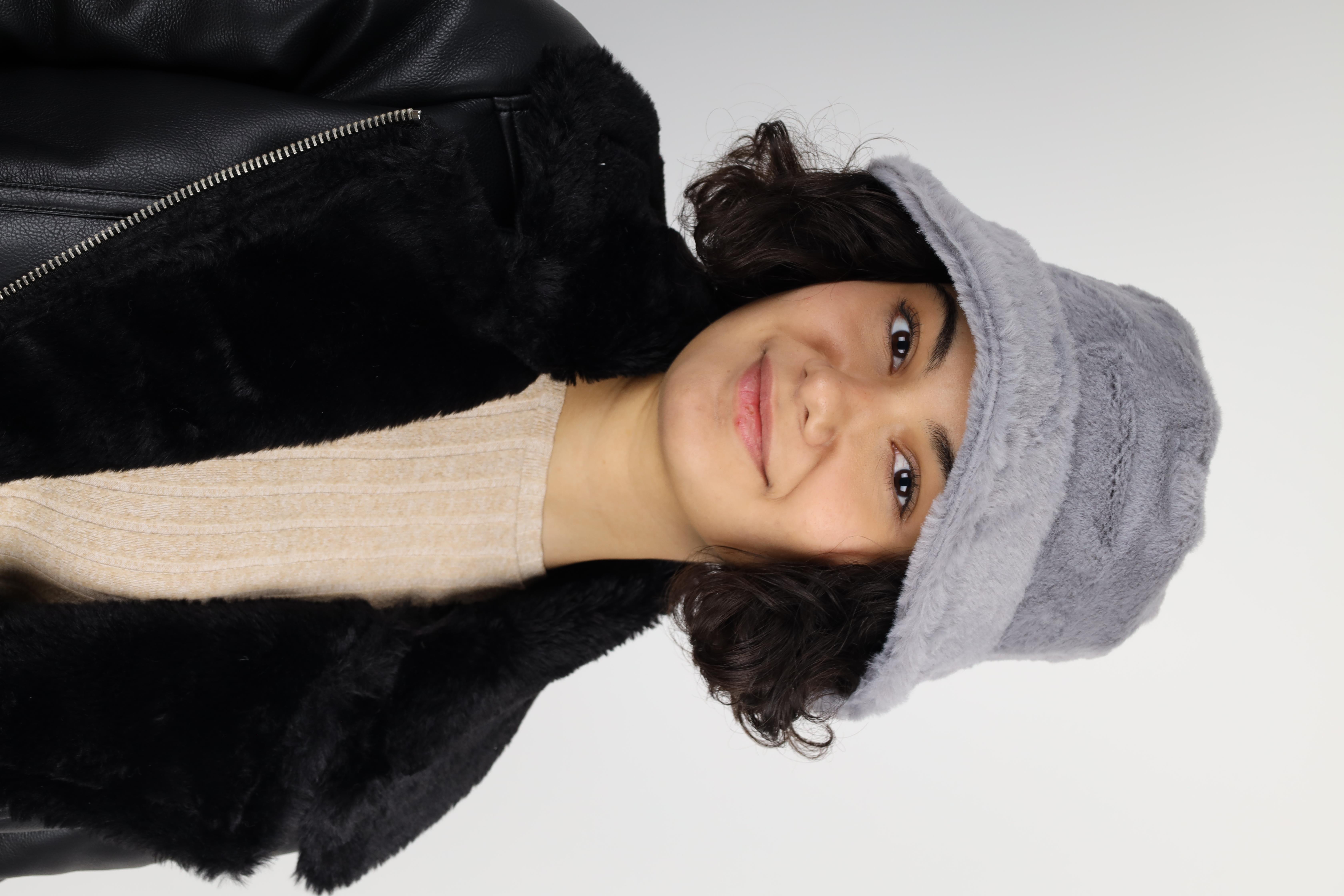 Kadın Gri Bucket Kürklü Yumuşak Dokulu Peluş Şapka