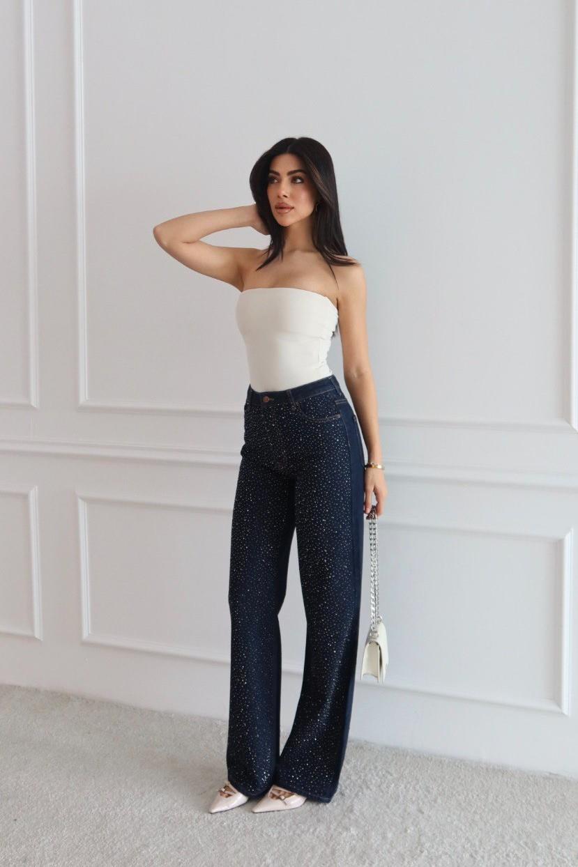 Dağınık Taşlı Wide Leg Jean LC7714