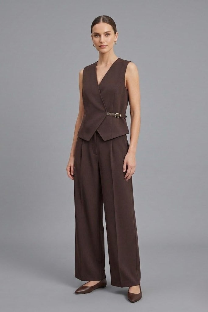 Kruvaze Kemerli Yelek Pantolon Takım DL60611