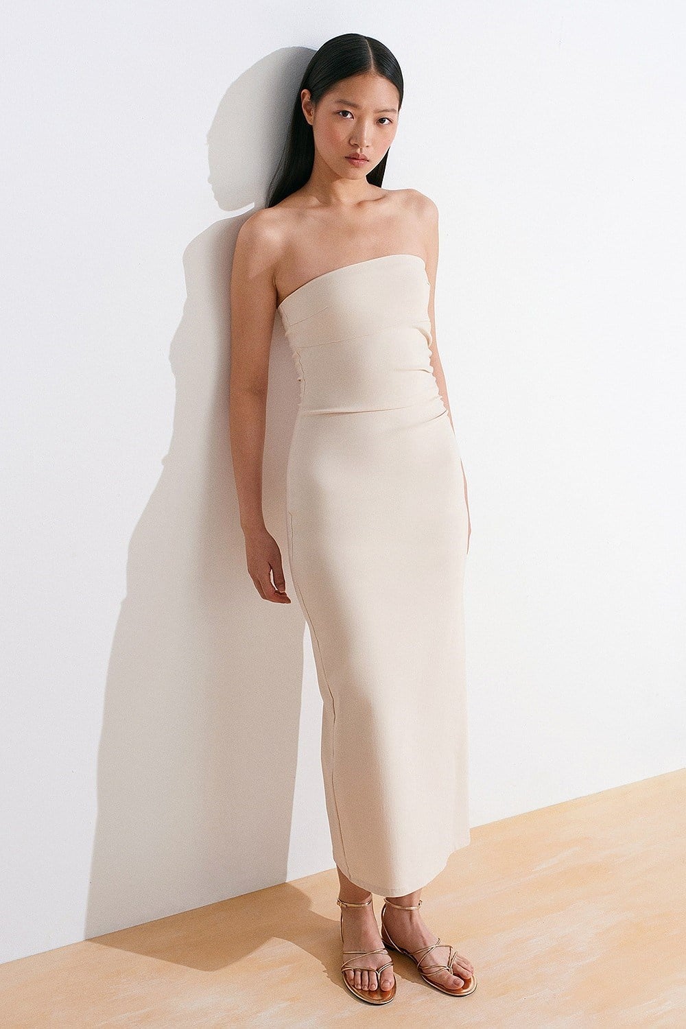 Drape Detaylı Yırtmaçlı Midi Elbise DL91368