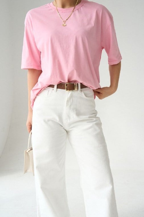 Bisiklet Yaka Eskitme Detaylı Oversize T-shirt QS261073