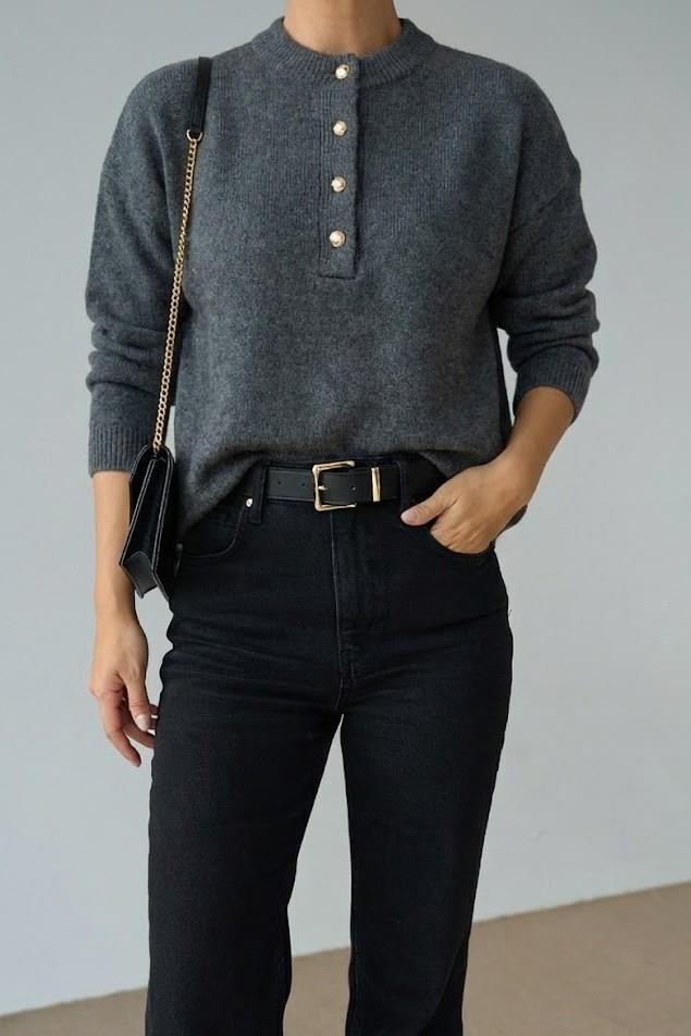 Gold Düğme Detaylı Triko Kazak QS251128