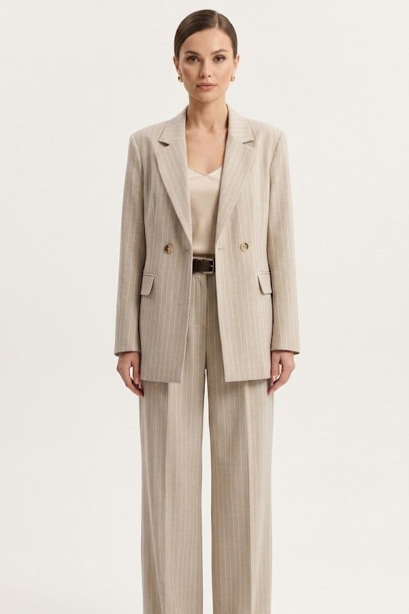 Düğmeli Blazer Ceket Kemerli Pileli Pantolon Takım DL60803