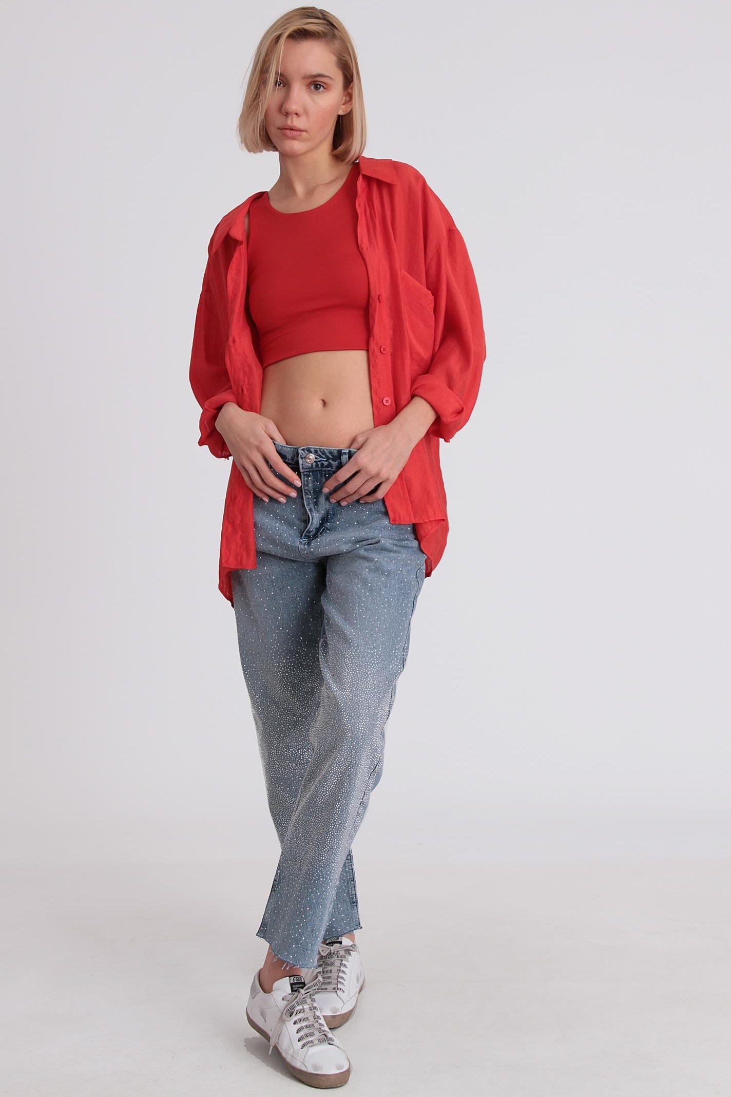 Düşük Omuzlu Oversize Gömlek PR4612