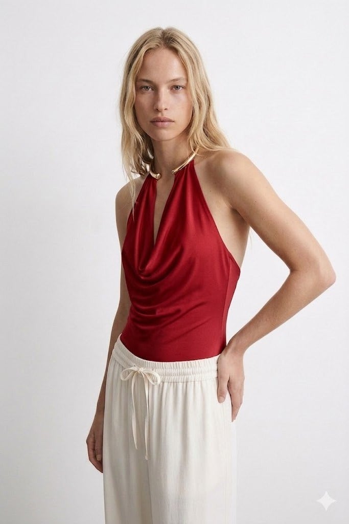 Aksesuar Detaylı Önü Drapeli Bluz QZ01634