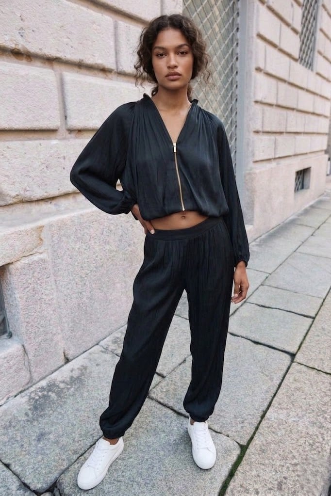 Fermuar Detaylı Saten Ceket Şalvar Pantolon Takım CS2618253