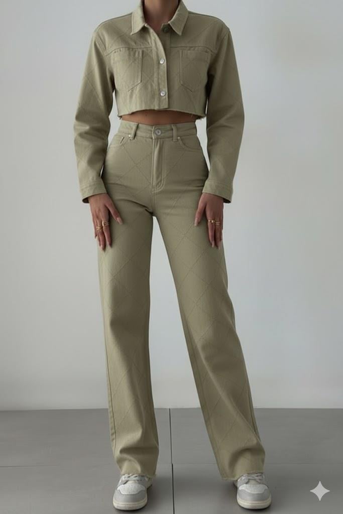 Cep Detaylı İşlemeli Crop Ceket QZ00147