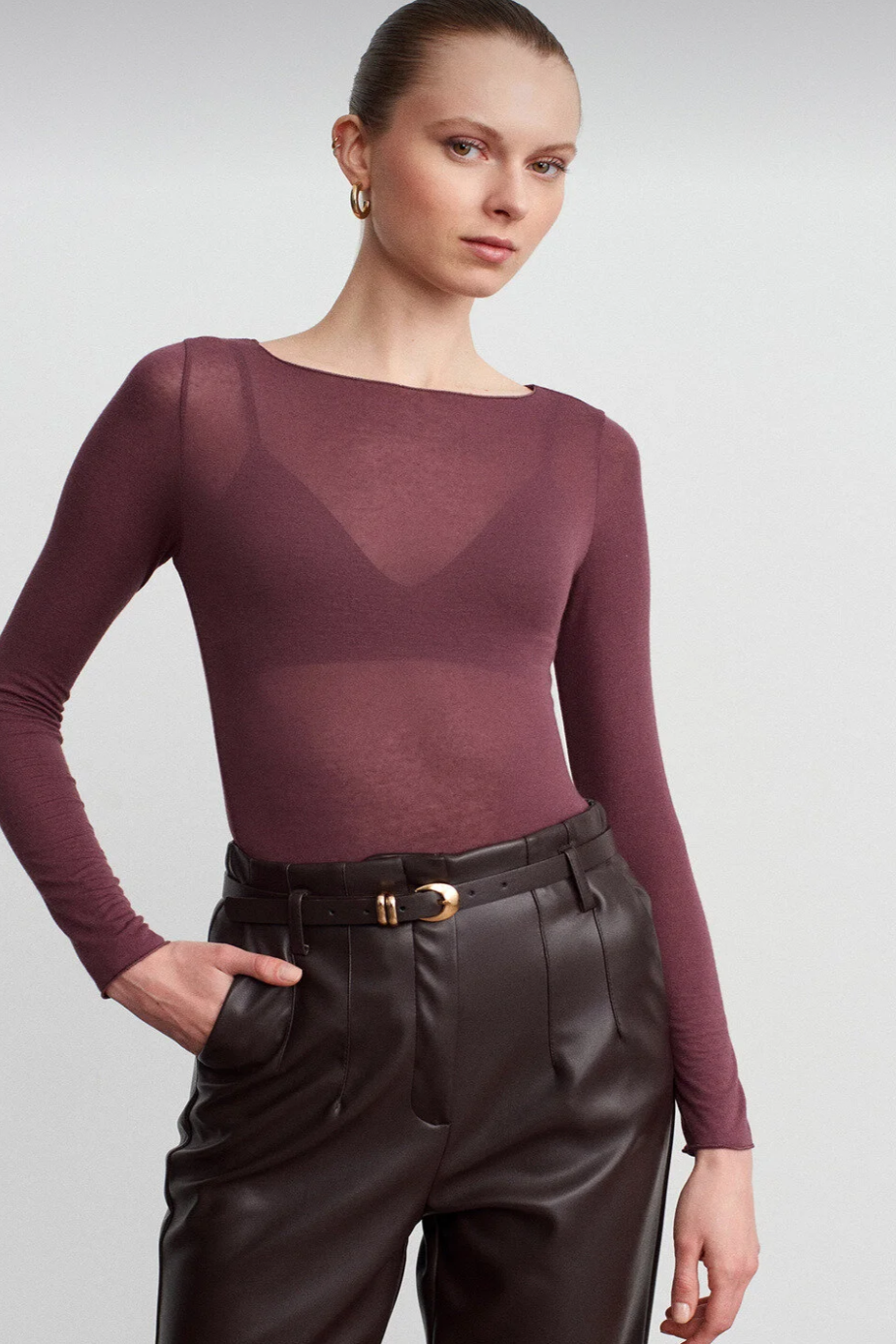 Kayık Yaka Modal Kumaş Transparan Bluz DL32122