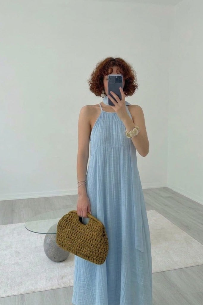 Kuşak Detaylı Askılı Elbise PR3428