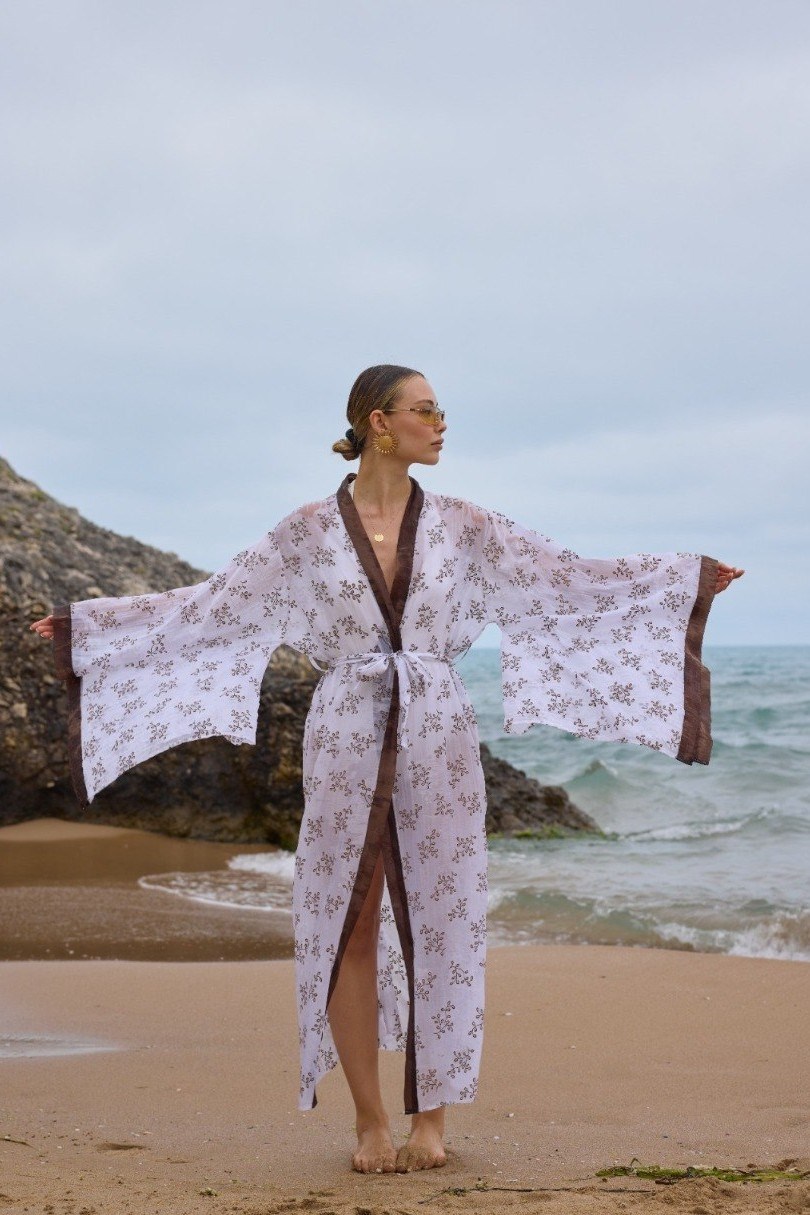 Nakış İşlemeli Desenli Bağlamalı Kimono PR5097