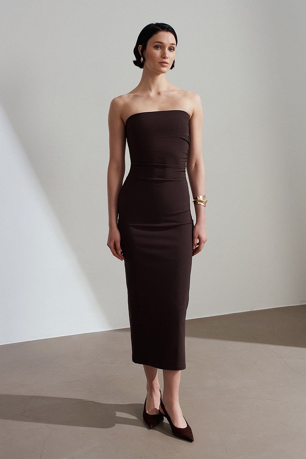 Drape Detaylı Yırtmaçlı Midi Elbise DL91368