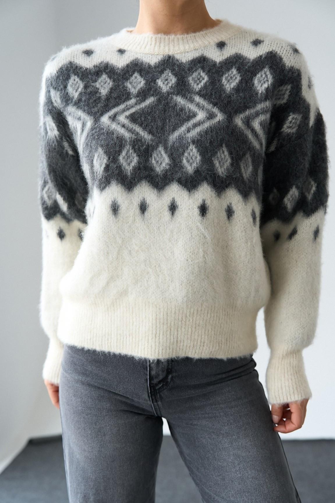 Bisiklet Yaka Desenli Kazak QS261009