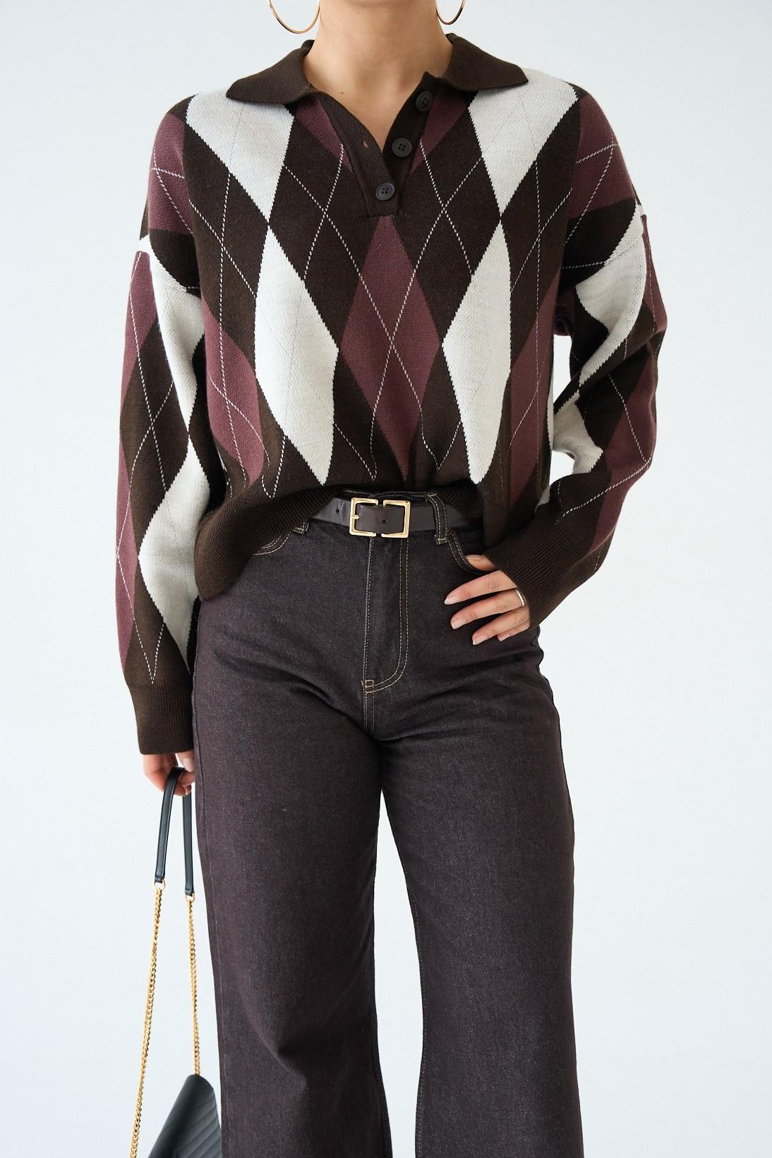 Baklava Desen Polo Yaka Düğmeli Kazak QS251104