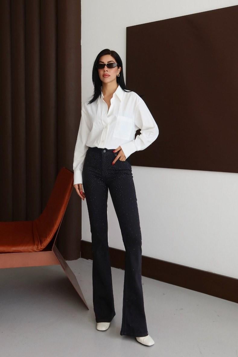 Yüksek Bel Taşlı Flare Jean LC7600-1