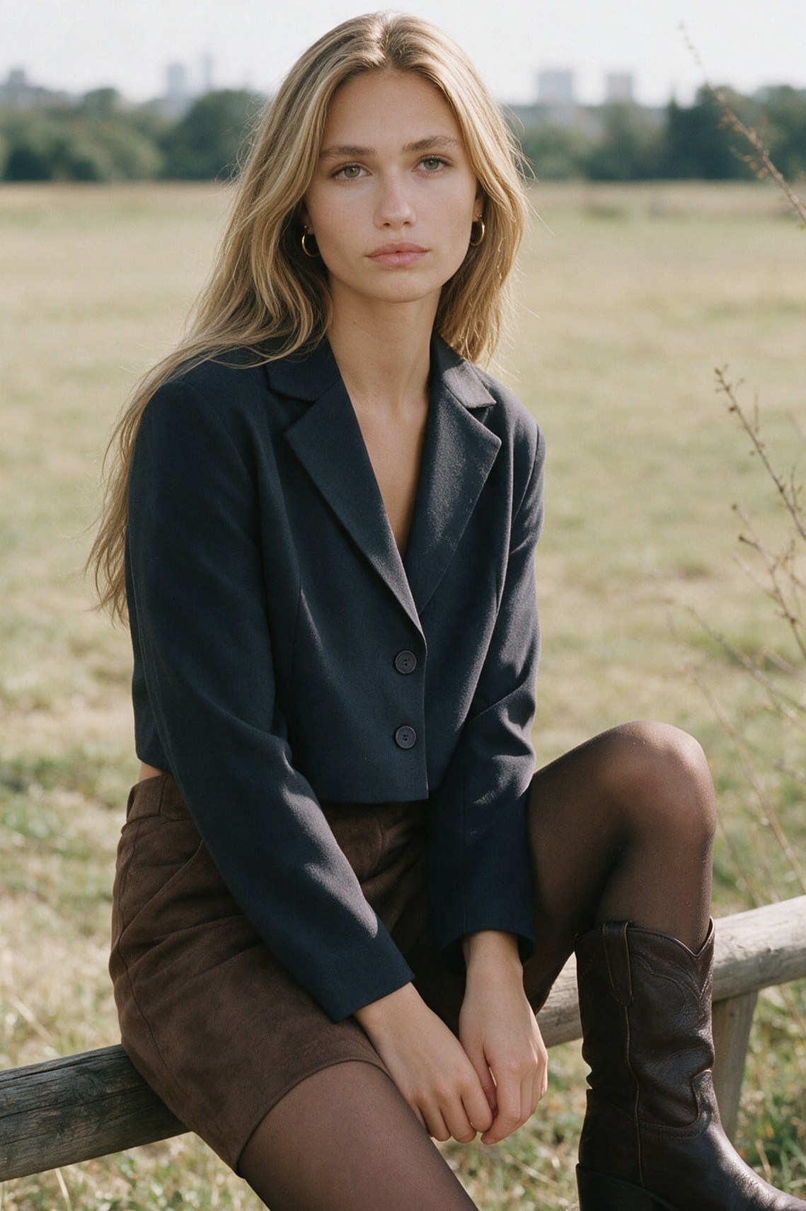Çift Düğme Detaylı Vatkalı Crop Blazer Crop QZ03087