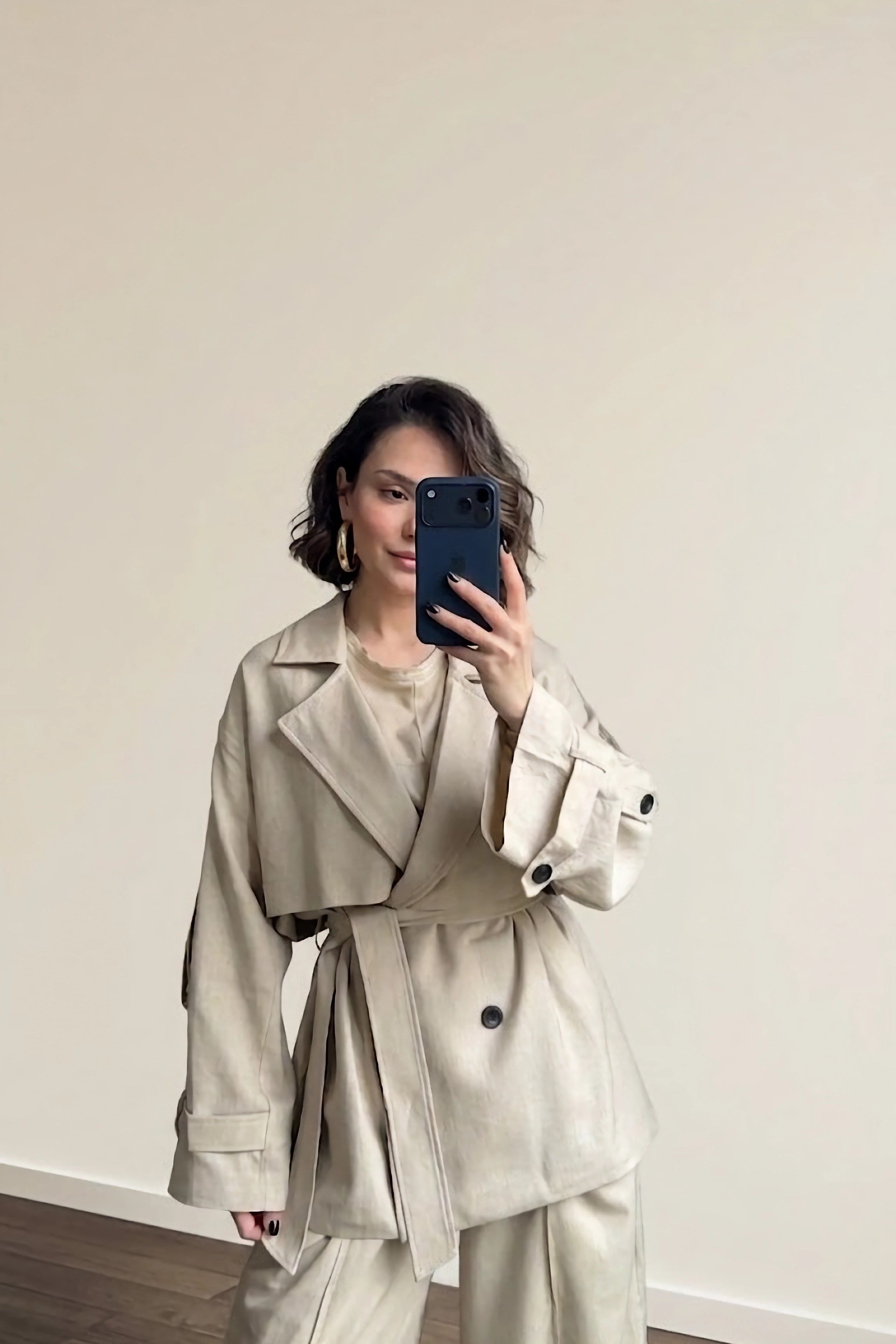 Apolet Detaylı Astarsız Trençkot PR9673