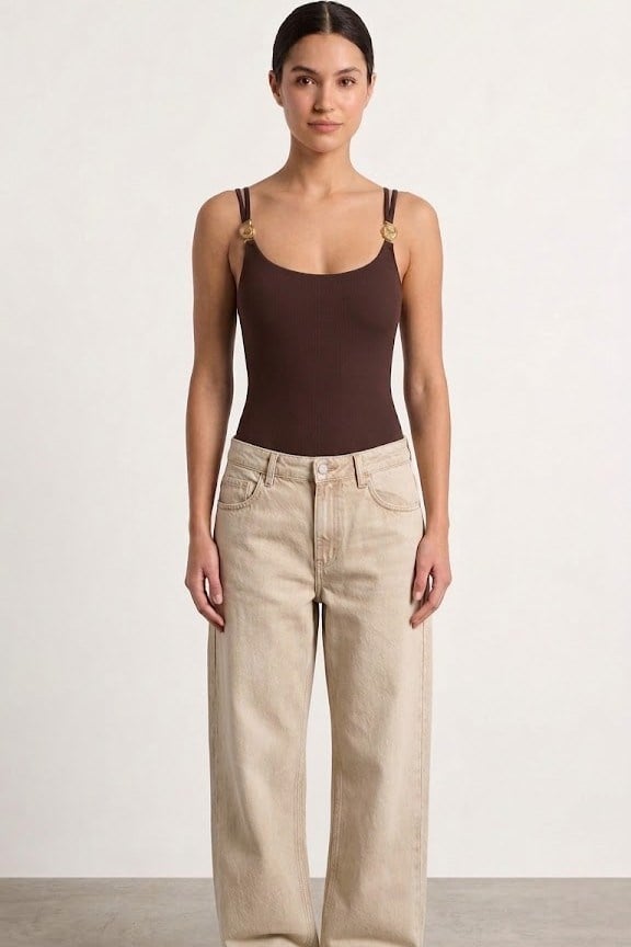 Toka Detaylı Çift İp Askılı Bluz QZ01941