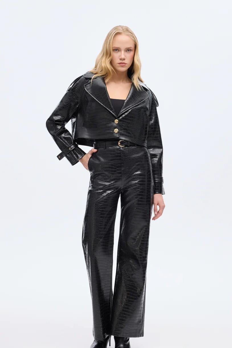 Krokodil Desenli Kemerli Pantolon QZ01268