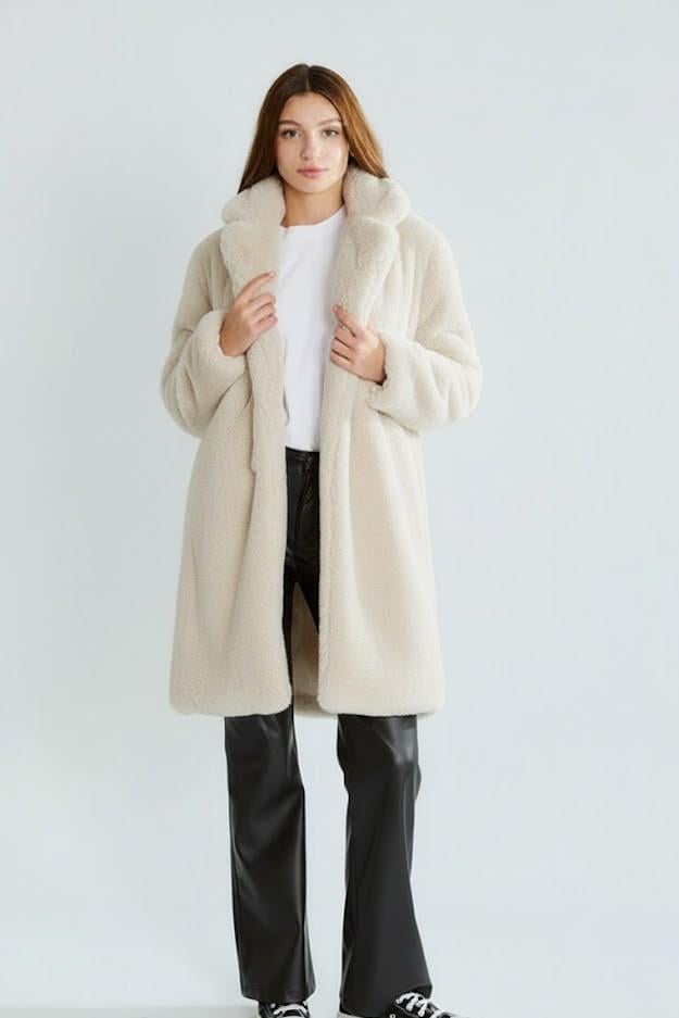 Cep Detaylı Uzun Peluş Kaban RB99688