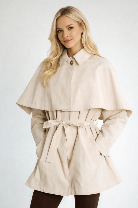 Pelerin Detaylı Kemerli Trençkot RB87146