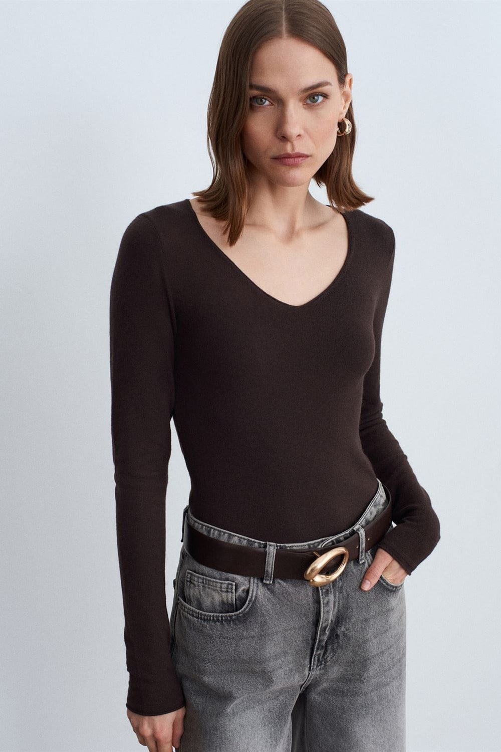 V Yaka Kaşmirli Ultra Hafif Triko Kazak DL10842