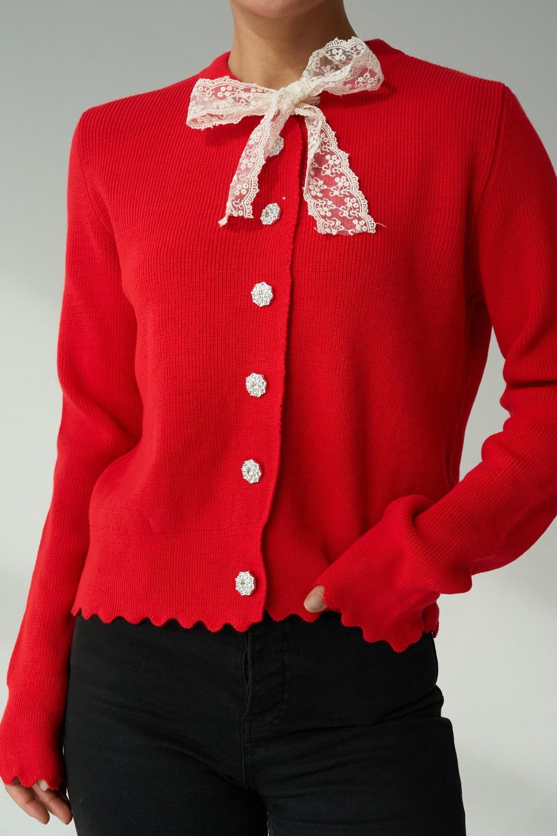 Dantel Fularlı Düğmeli Hırka QS251088