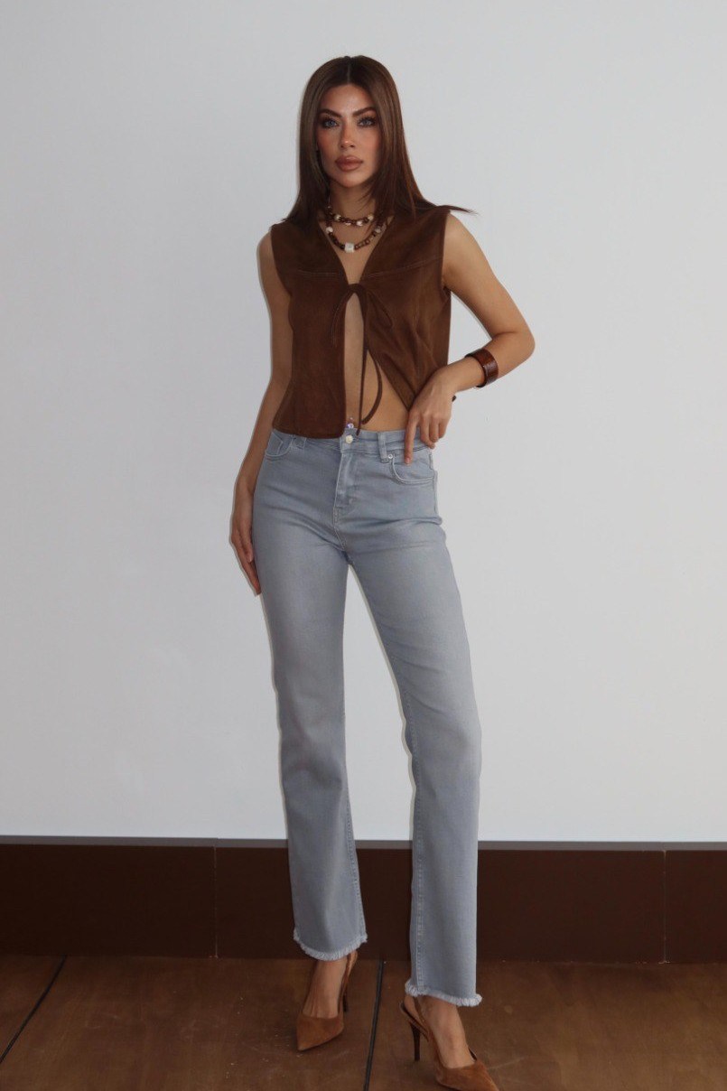 Paçası Püsküllü Yüksek Bel Flare Jean LC7403