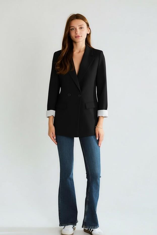 Kapaklı Cepli İç Astarı İnce Çizgili Blazer Ceket RB88644