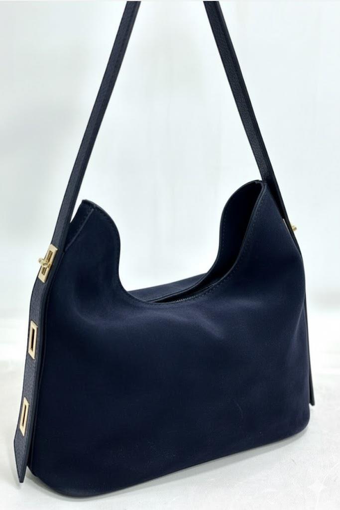 Gold Aksesuarlı Deri Saplı Süet Çanta RY476