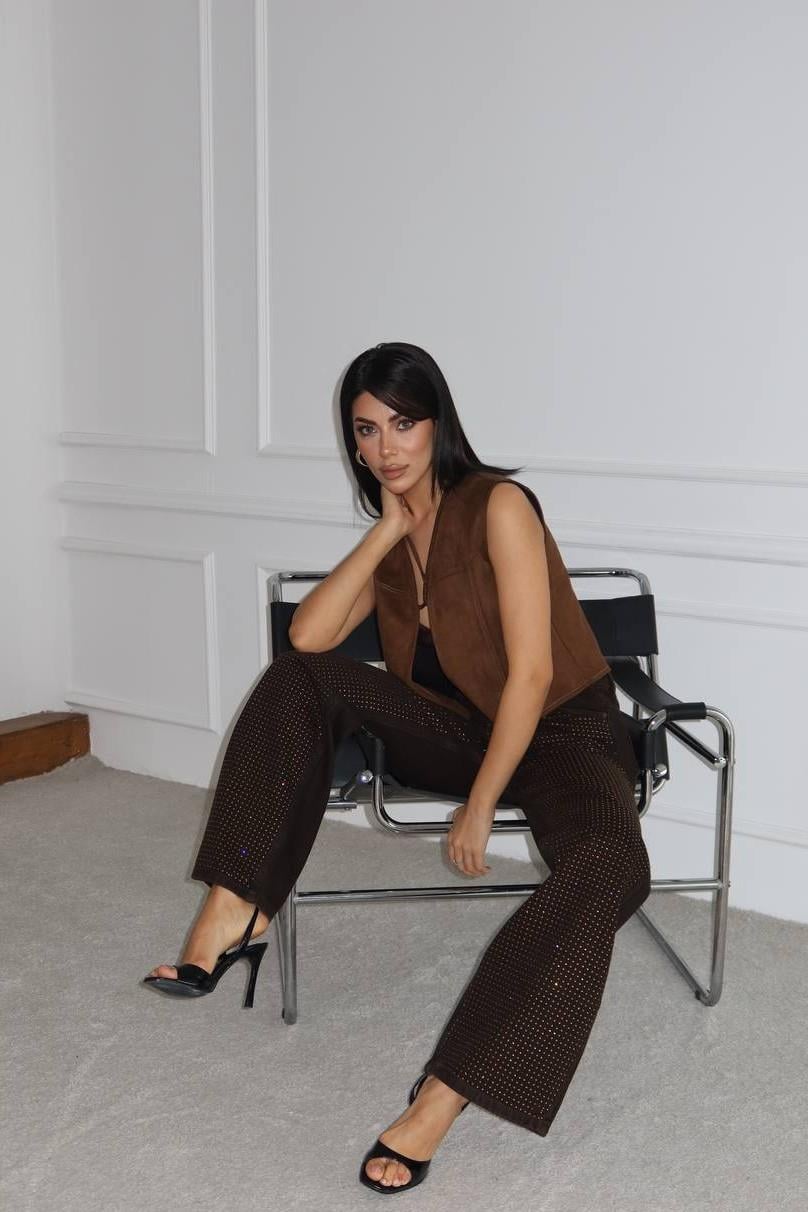 Boydan Taşlı Wide Leg Jean LC7714