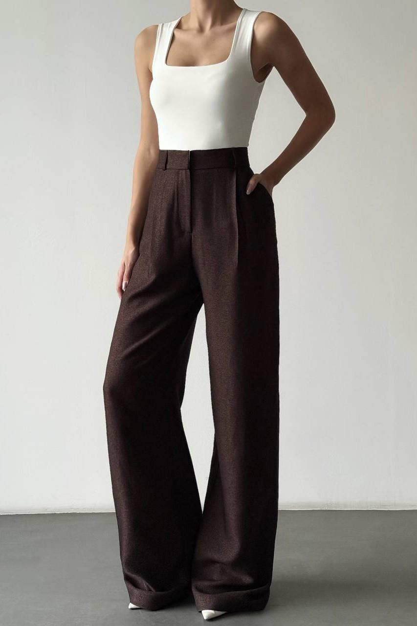 Bol Paça Pileli Kumaş Pantolon QZ00914