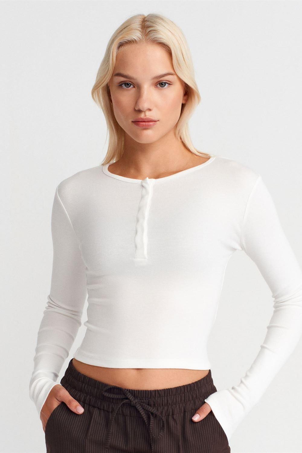 Uzun Kollu Çıtçıt Düğmeli Top DL31442