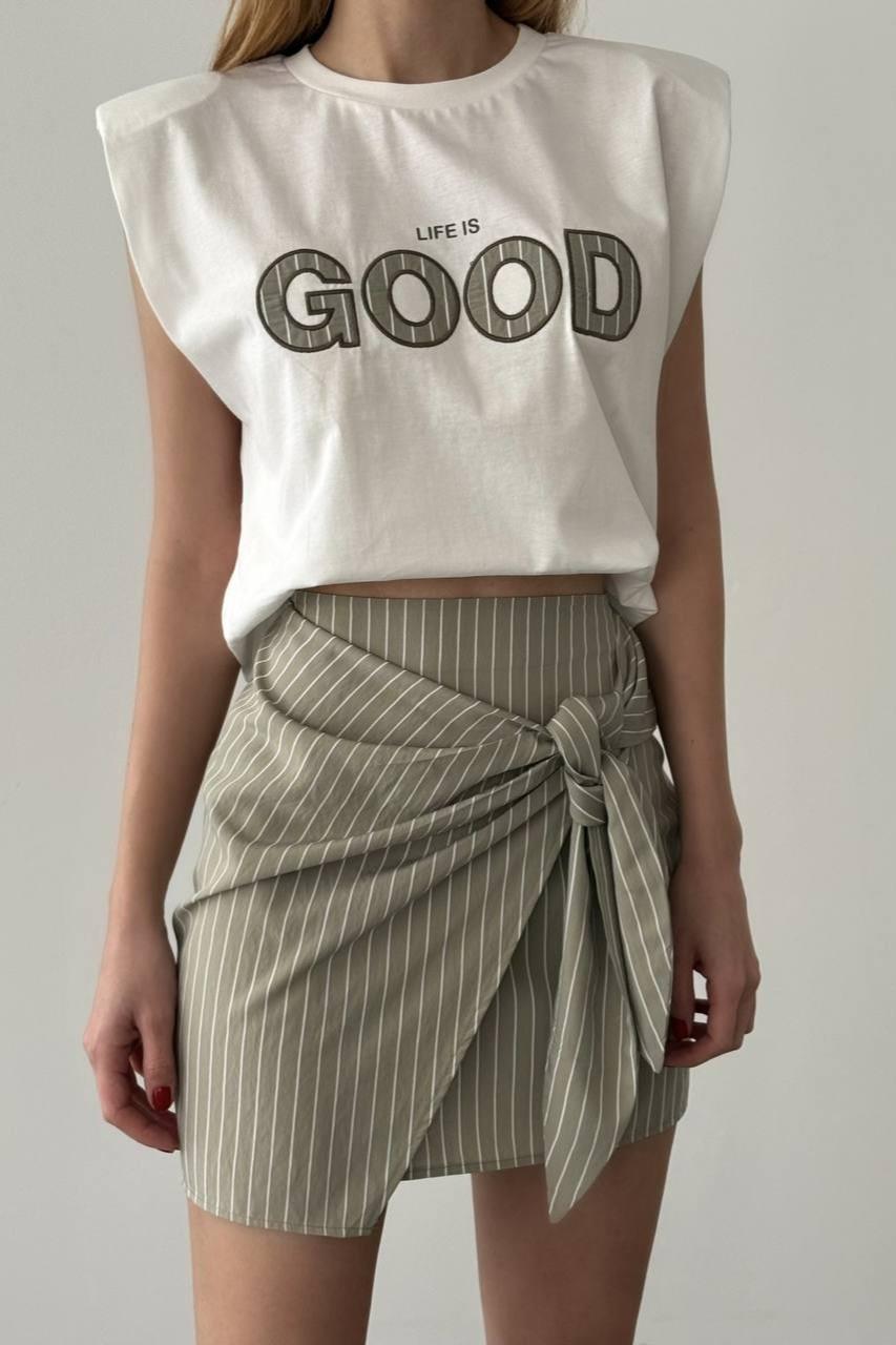 Çizgili Önden Bağlamalı Mini Etek QZ00291