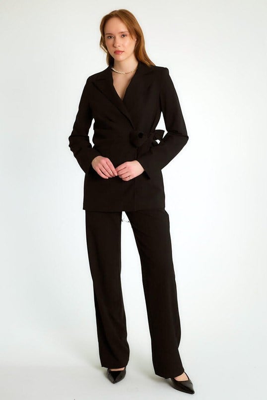 Drepe Detaylı Bağlamalı Ceket Pantolon Takım RB80312