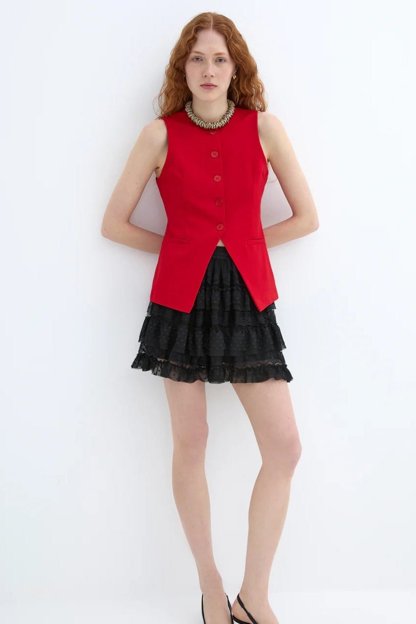 Önü Düğmeli Asimetrik Kesim Yelek QZ00004