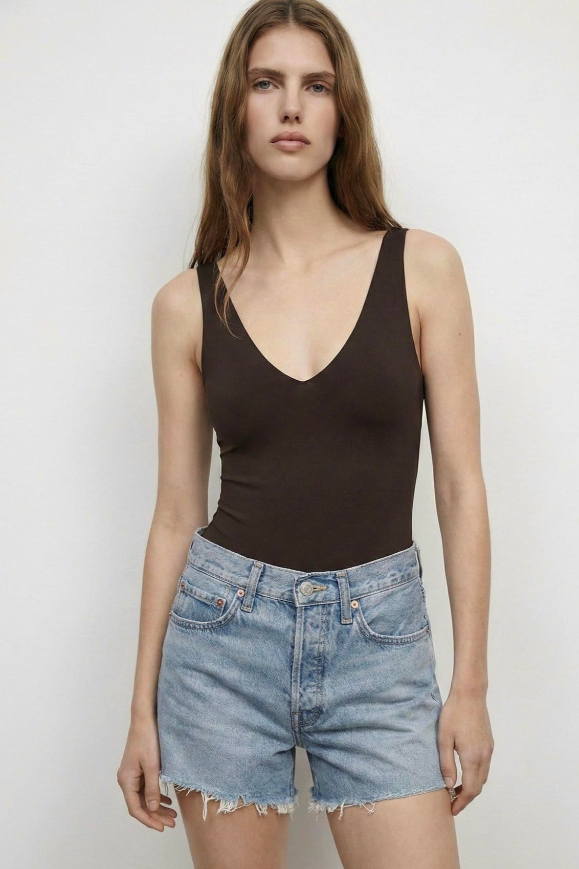 Kalın Askılı V Yaka Bodysuit QZ01075