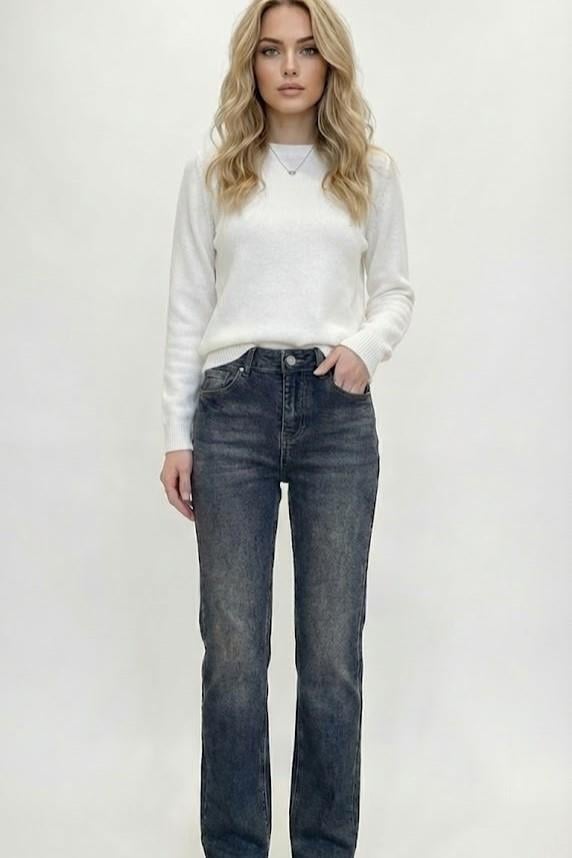 Yüksek Bel Kesik Paça Flared Jean MY1001