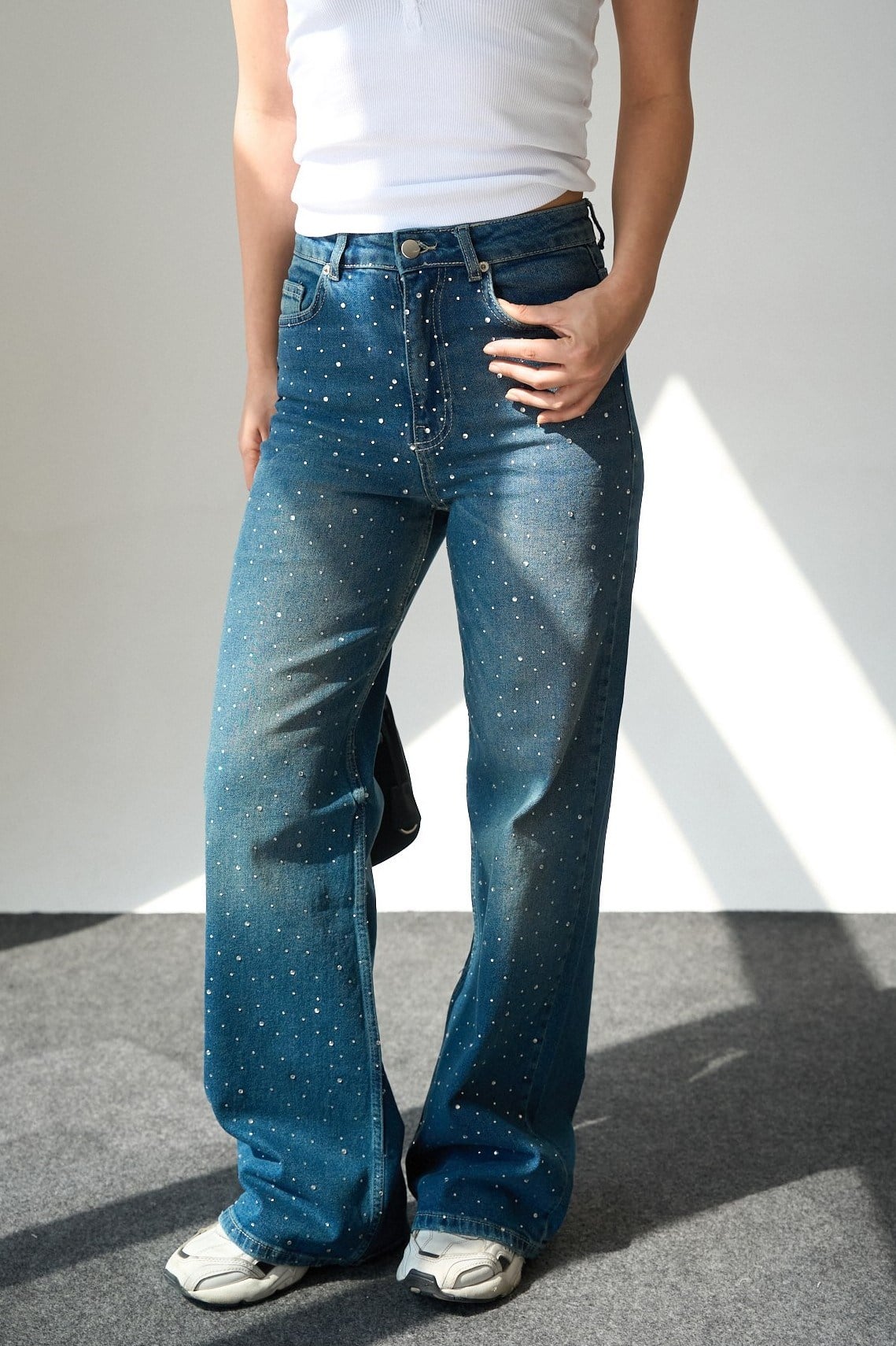 Dağınık Taşlı Wide Leg Jean QS261008