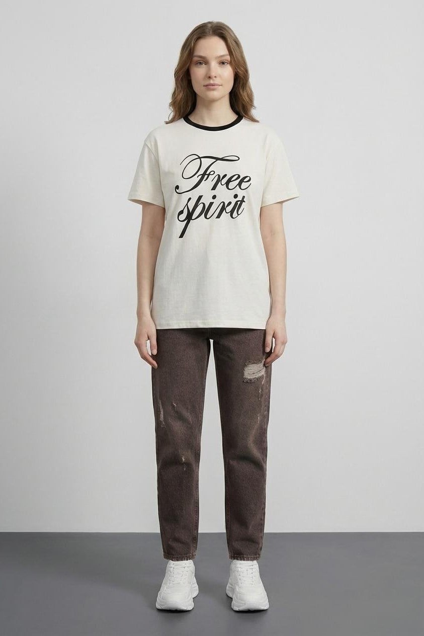Baskı ve Yazı Detaylı T-shirt QZ01640