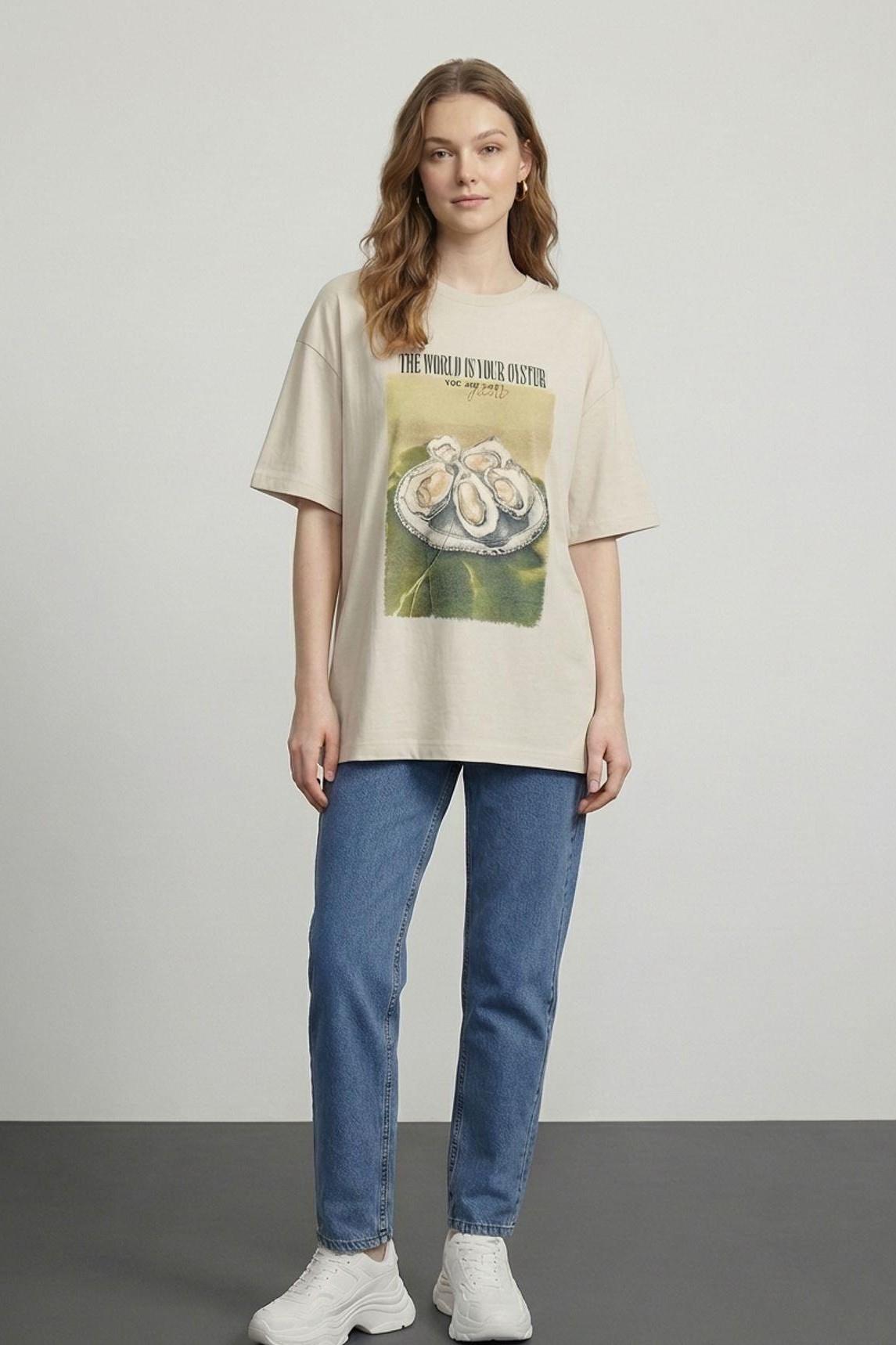 Baskı ve Yazı Detaylı T-shirt QZ01606