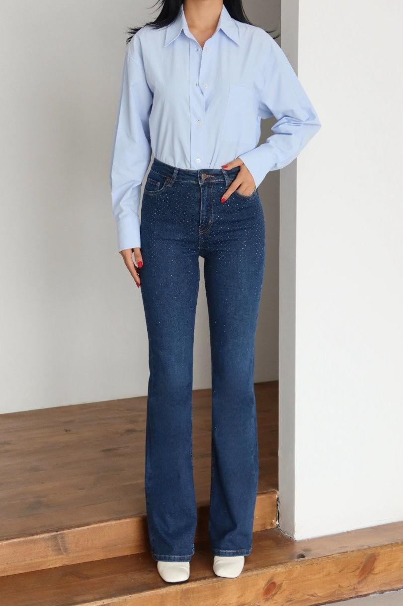 Yüksek Bel Taşlı Flare Jean LC7578