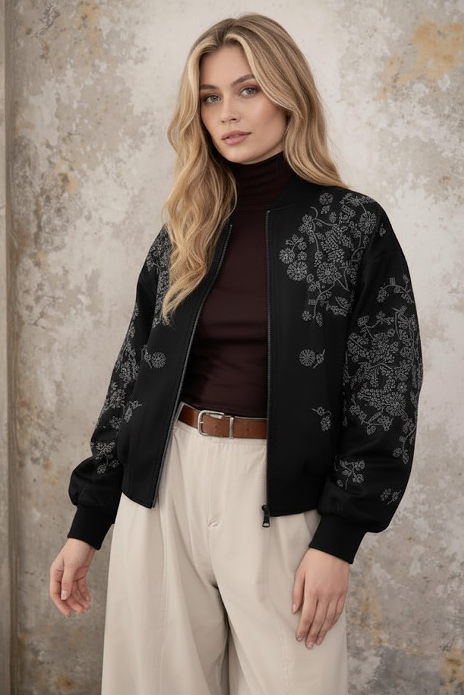 Taş Boncuk İşlemeli Bomber Ceket RB99927