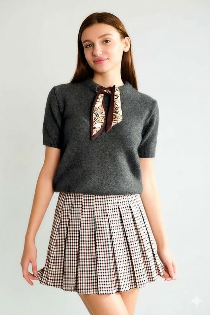 Fular Aksesuarlı Kısa Kollu Kazak RB95149