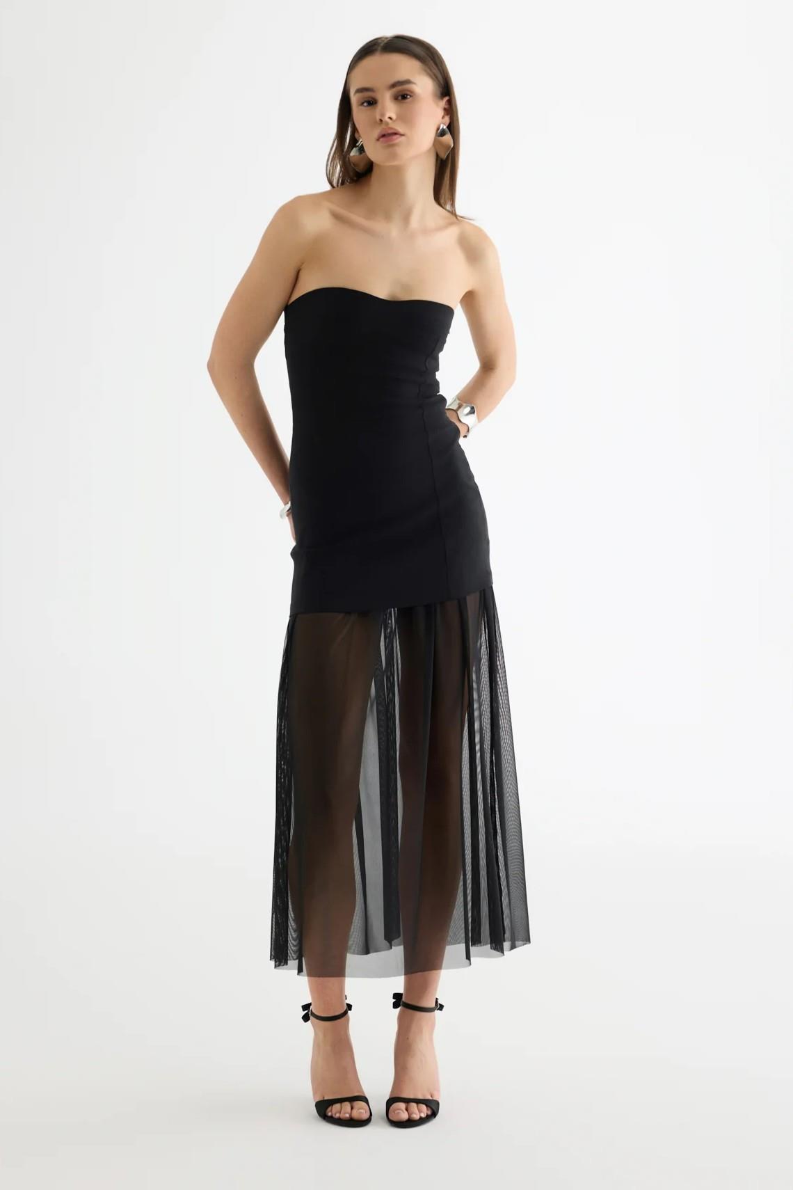 Tül Matchli Straplez Elbise QZ01417